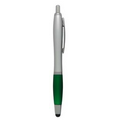 Stylus Click Pen - Silver - Green Rubber Grip - Pad Printed